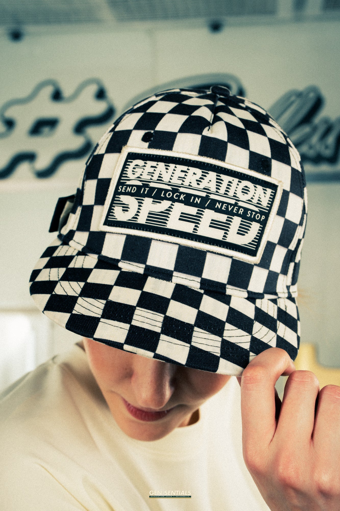 Generation Speed // Classic 5-Panel Flat Peak – Checkered Black