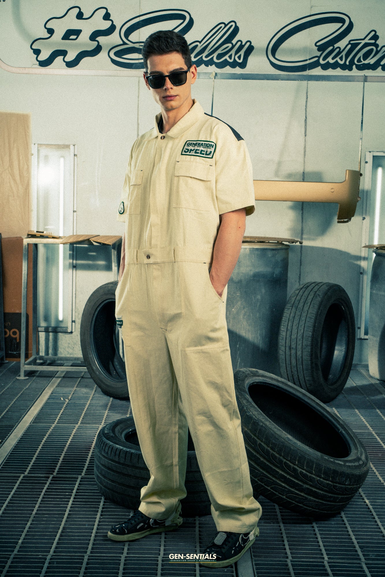 Generation Speed // Half-Sleeve Jumpsuit – Utility Edition (Black & Off-White)