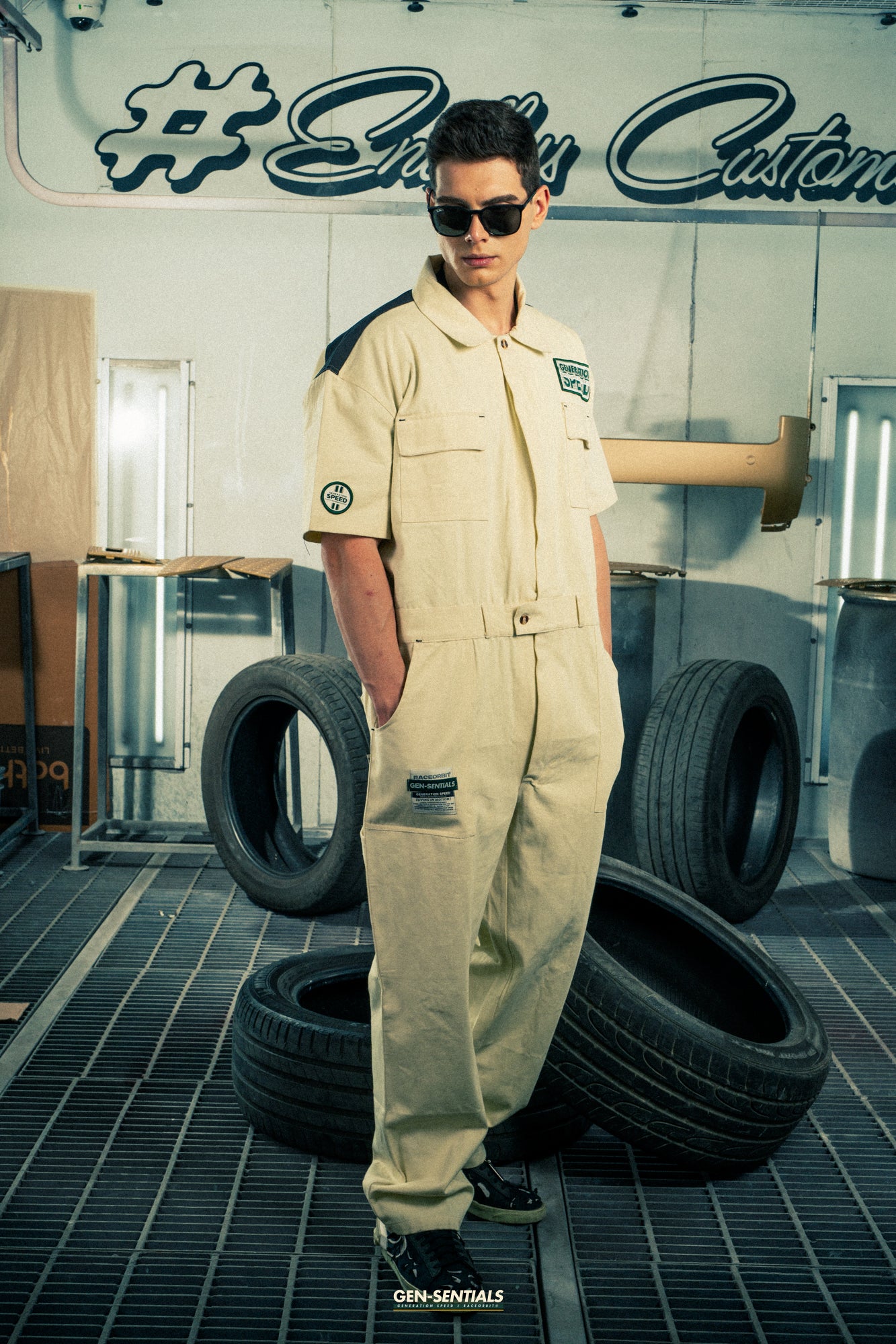 Generation Speed // Half-Sleeve Jumpsuit – Utility Edition (Black & Off-White)