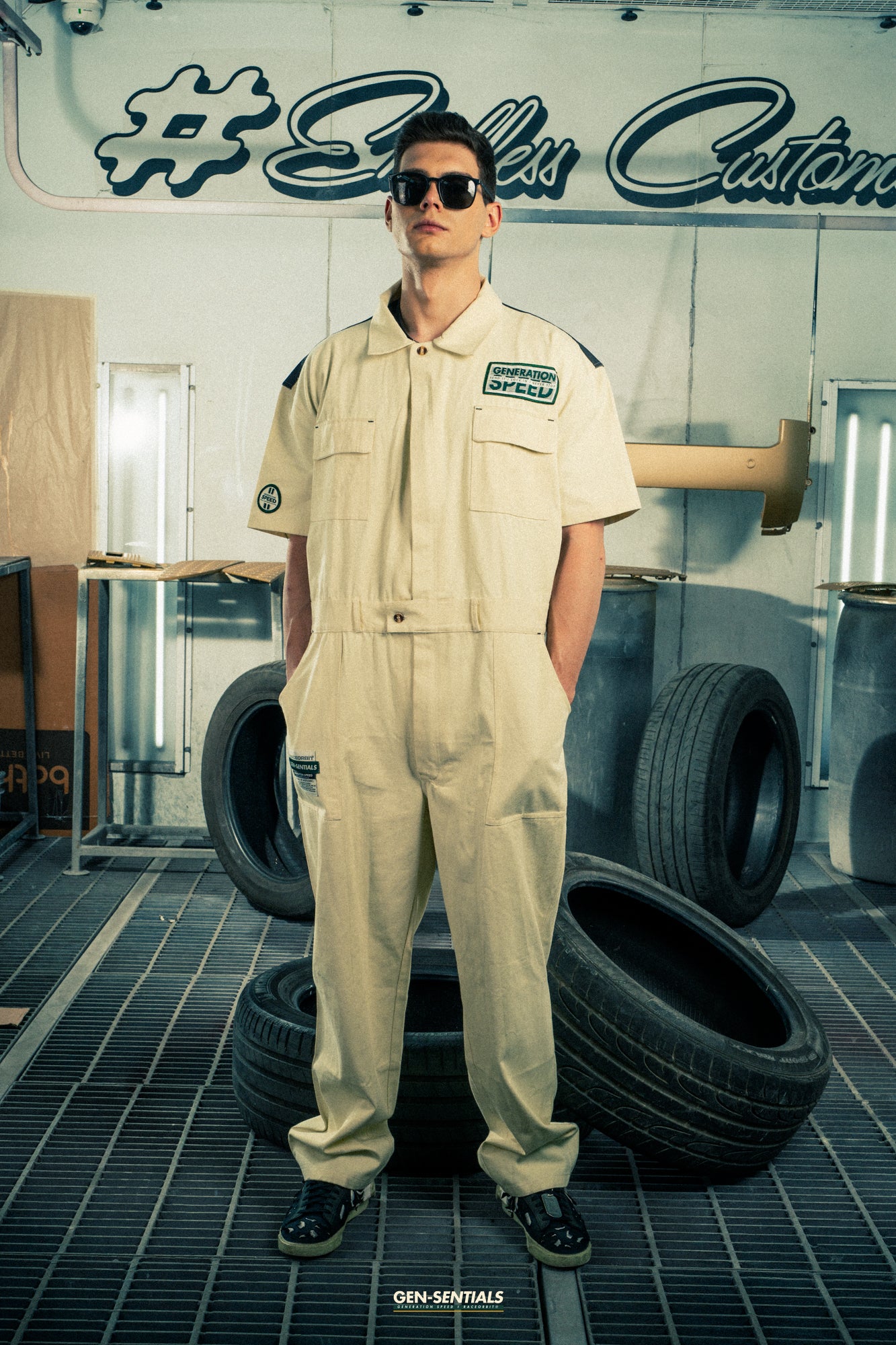 Generation Speed // Half-Sleeve Jumpsuit – Utility Edition (Black & Off-White)