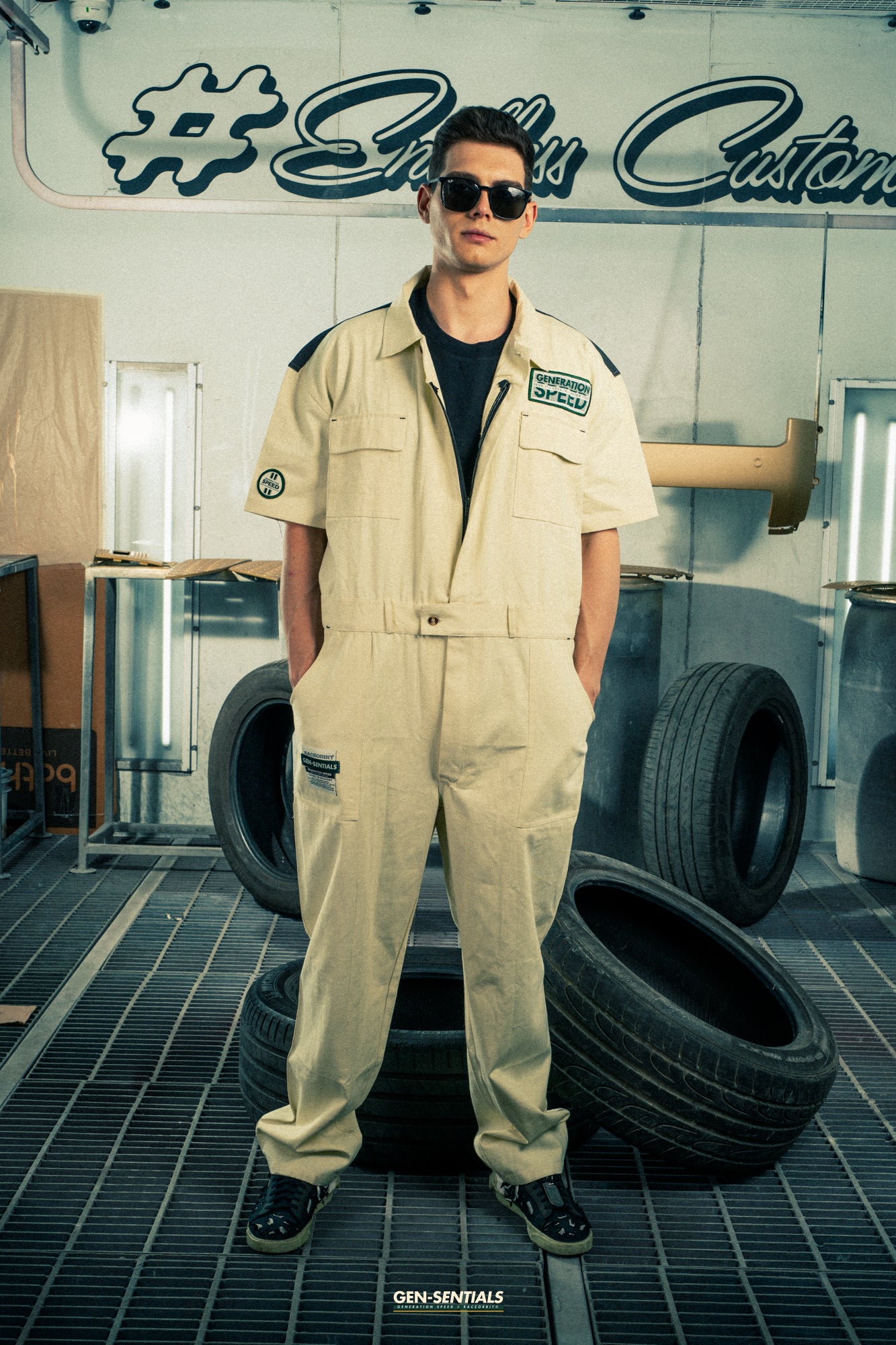 Generation Speed // Half-Sleeve Jumpsuit – Utility Edition (Black & Off-White)