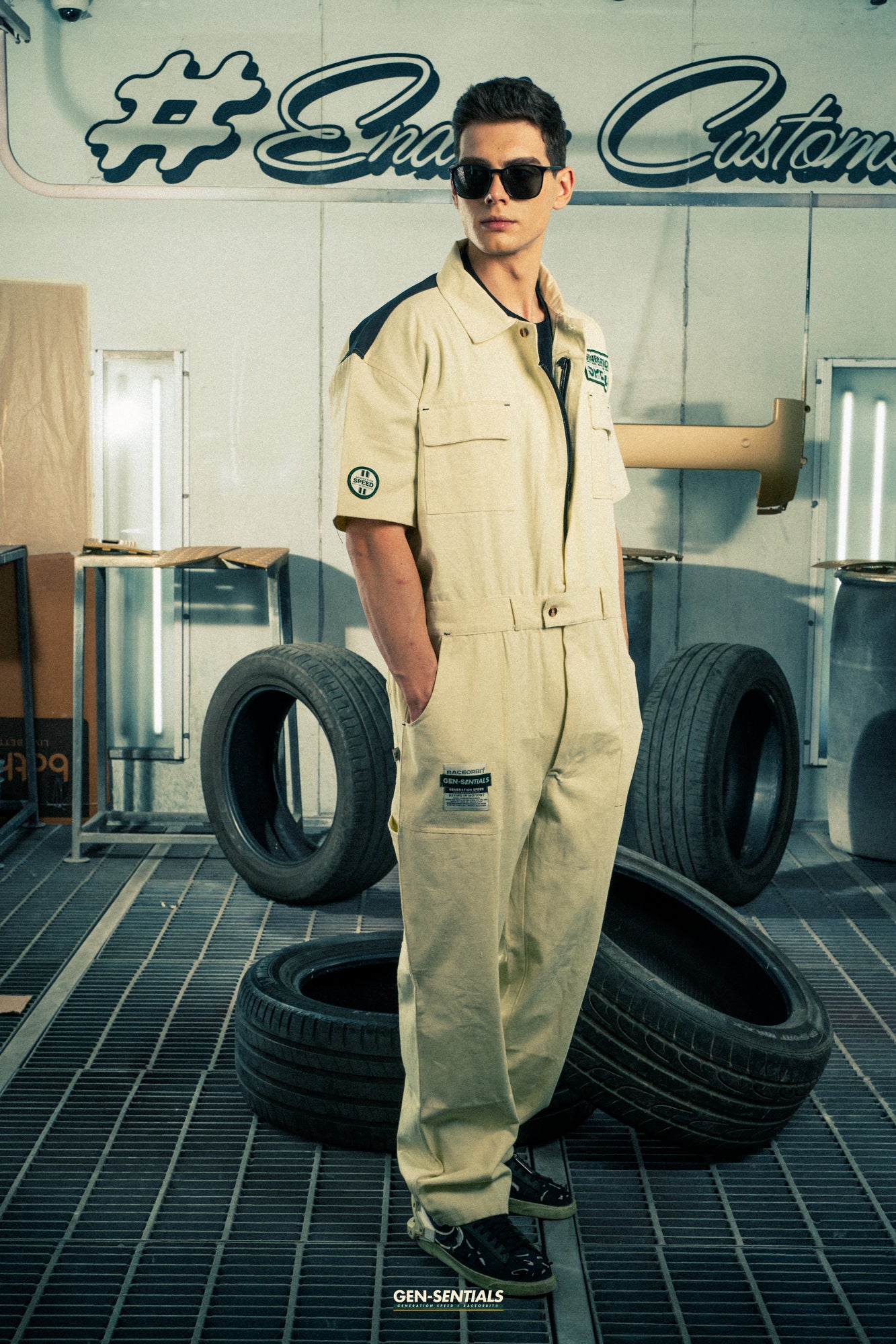 Generation Speed // Half-Sleeve Jumpsuit – Utility Edition (Black & Off-White)
