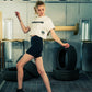 Generation Speed // Women’s Cropped Tech Tee – Boxy Fit (Green & Off-White)