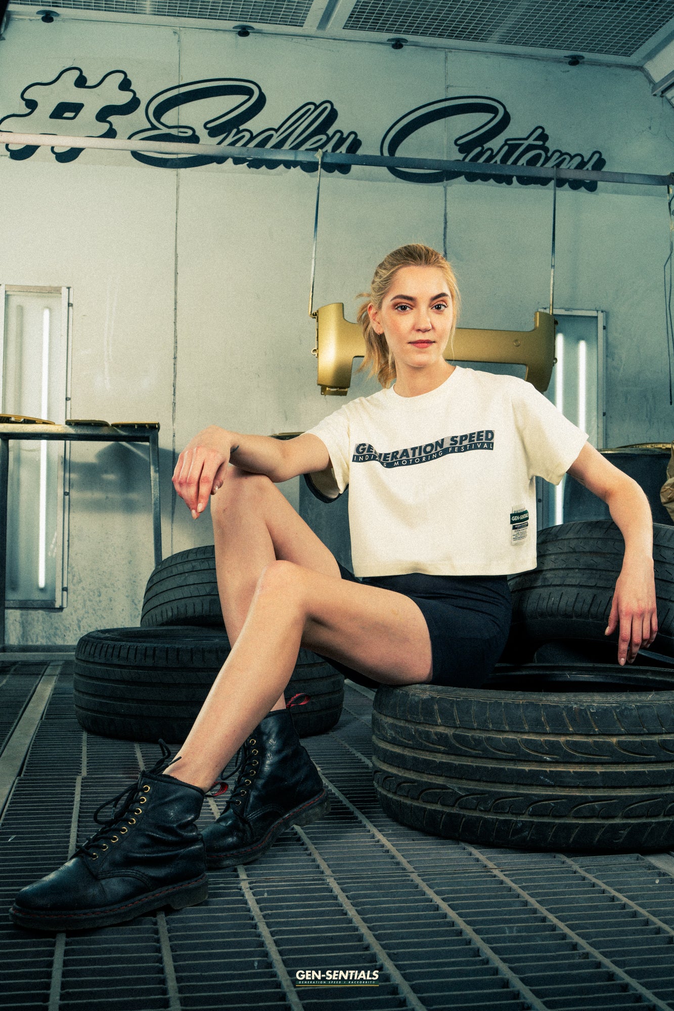 Generation Speed // Women’s Cropped Tech Tee – Boxy Fit (Green & Off-White)