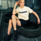 Generation Speed // Women’s Cropped Tech Tee – Boxy Fit (Green & Off-White)