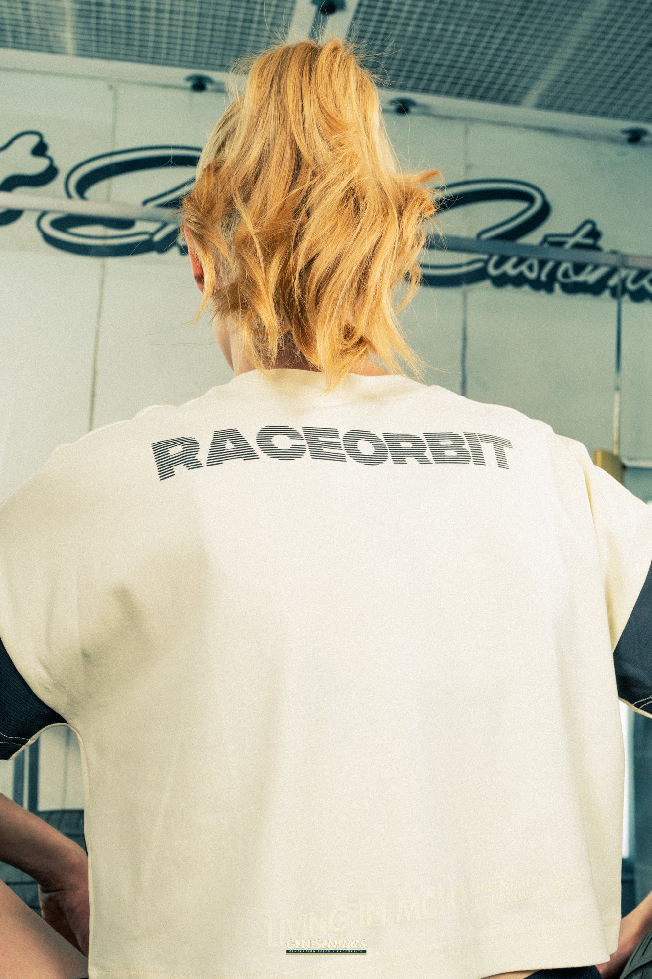 Generation Speed // Women’s Cropped Tech Tee – Boxy Fit (Green & Off-White)