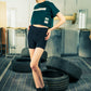 Generation Speed // Women’s Cropped Tech Tee – Boxy Fit (Green & Off-White)