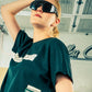 Generation Speed // Women’s Cropped Tech Tee – Boxy Fit (Green & Off-White)