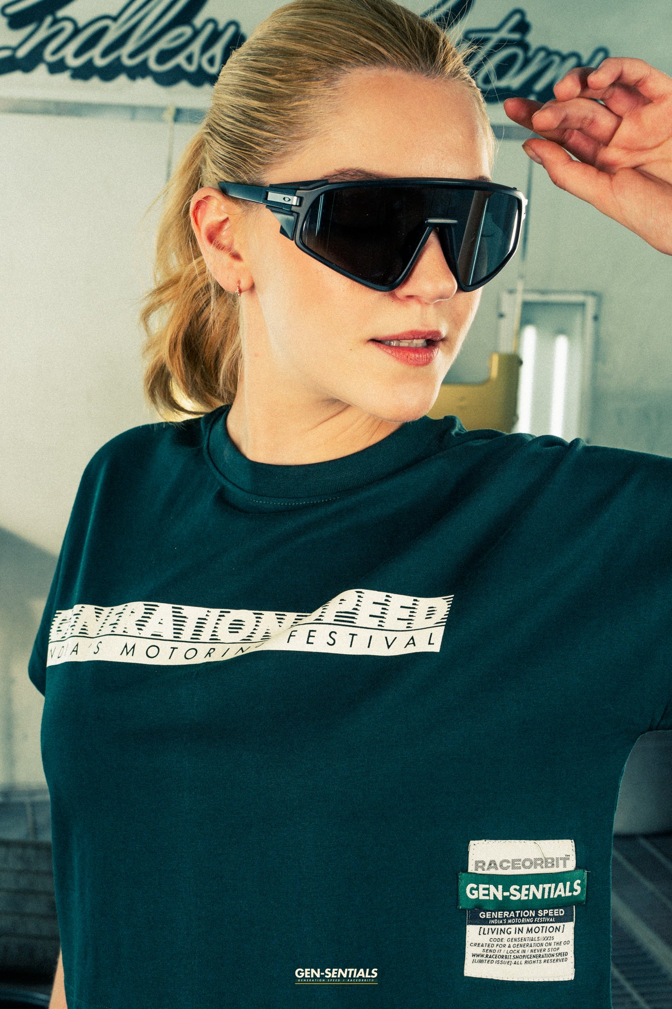Generation Speed // Women’s Cropped Tech Tee – Boxy Fit (Green & Off-White)