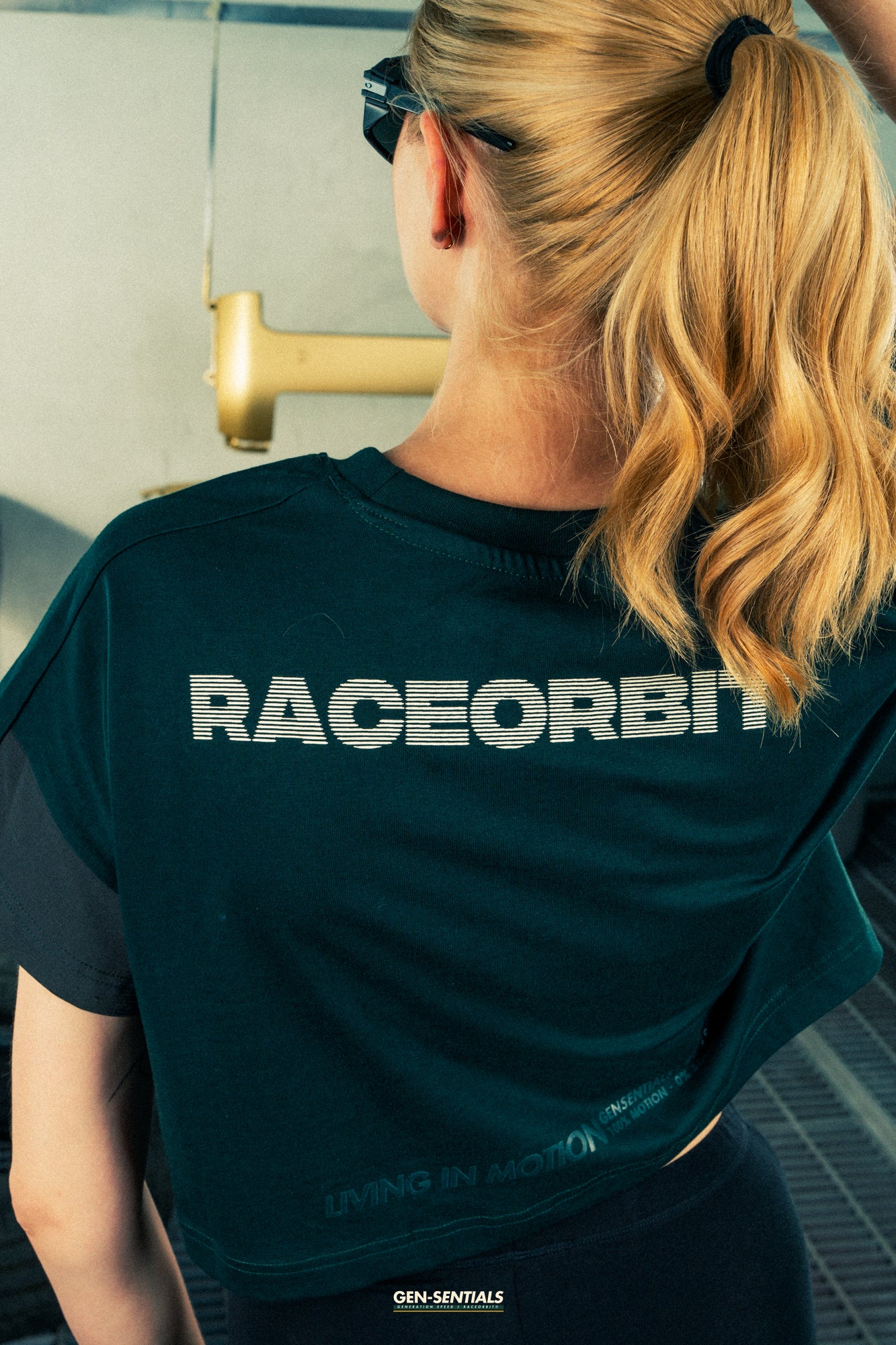 Generation Speed // Women’s Cropped Tech Tee – Boxy Fit (Green & Off-White)