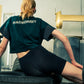 Generation Speed // Women’s Cropped Tech Tee – Boxy Fit (Green & Off-White)
