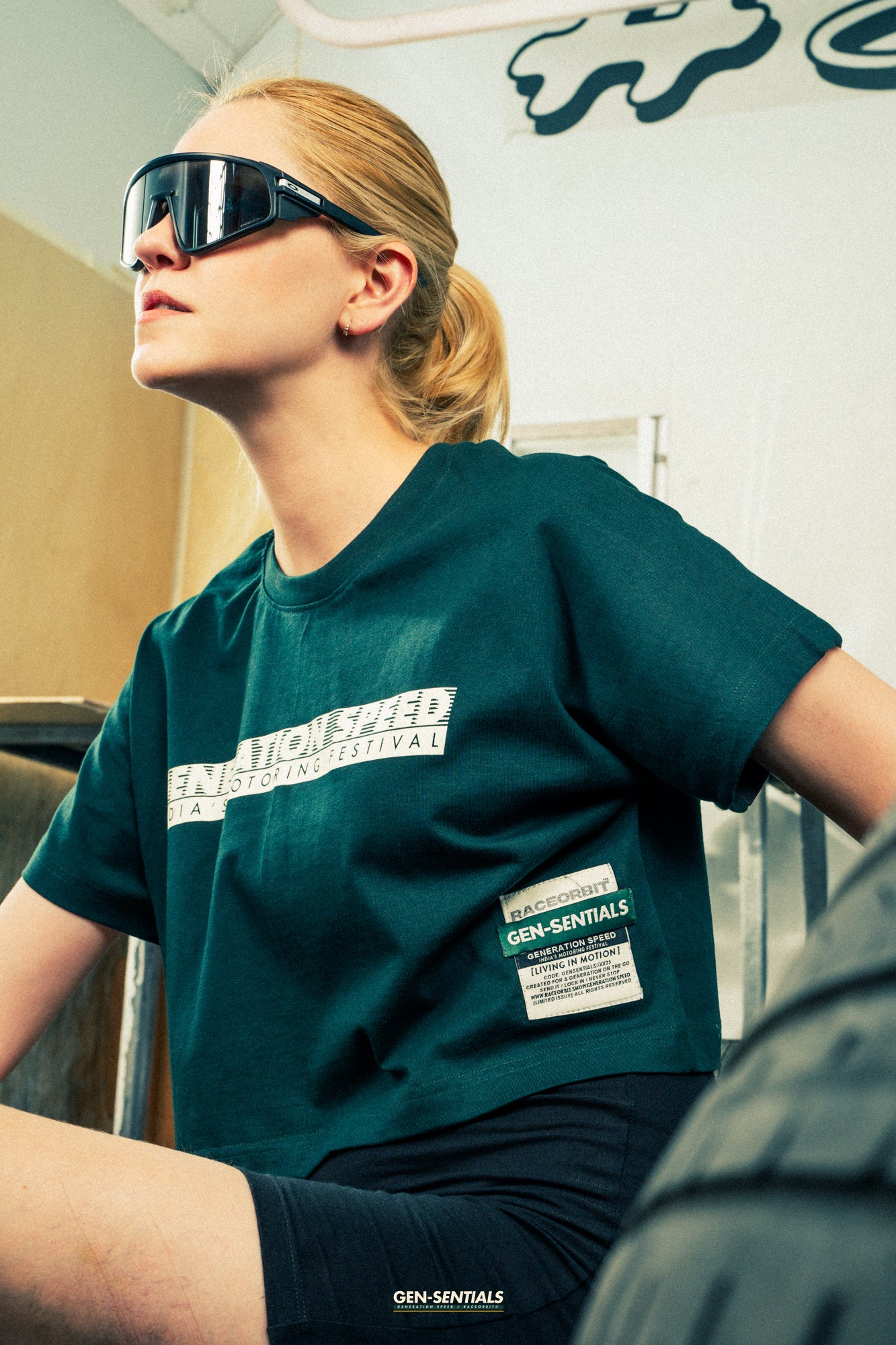 Generation Speed // Women’s Cropped Tech Tee – Boxy Fit (Green & Off-White)