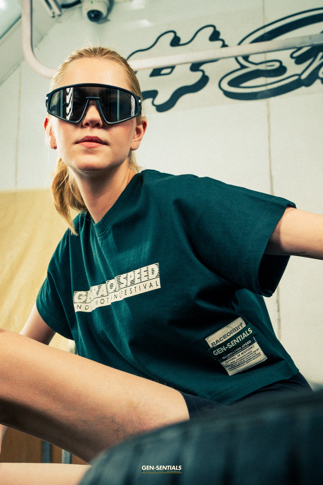 Generation Speed // Women’s Cropped Tech Tee – Boxy Fit (Green & Off-White)