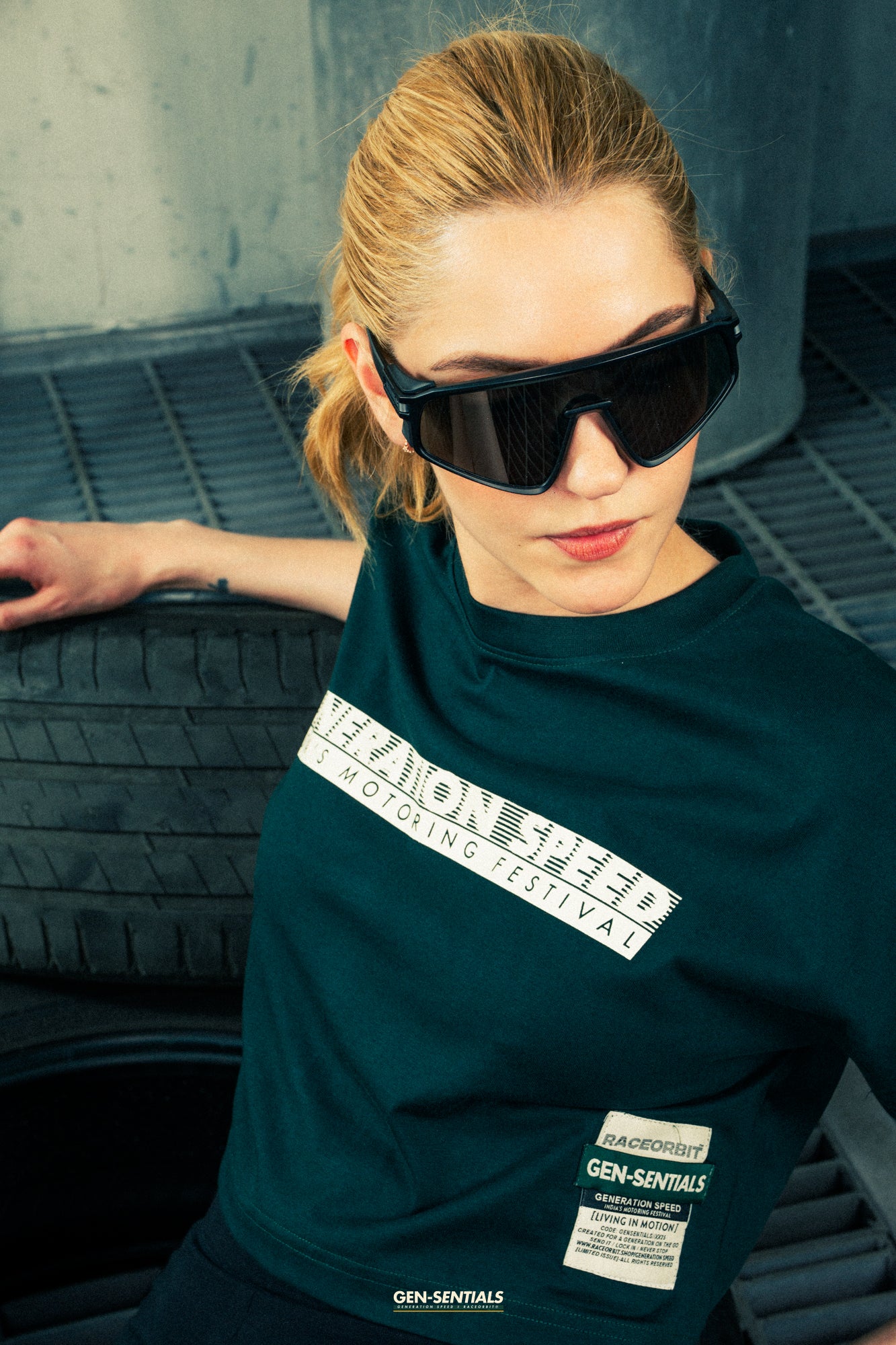 Generation Speed // Women’s Cropped Tech Tee – Boxy Fit (Green & Off-White)
