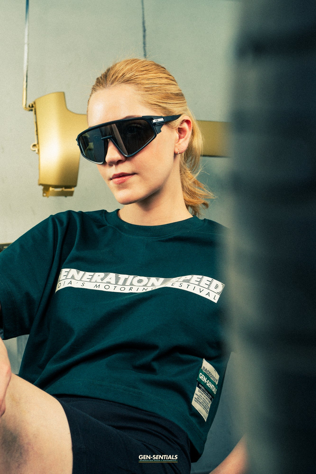 Generation Speed // Women’s Cropped Tech Tee – Boxy Fit (Green & Off-White)