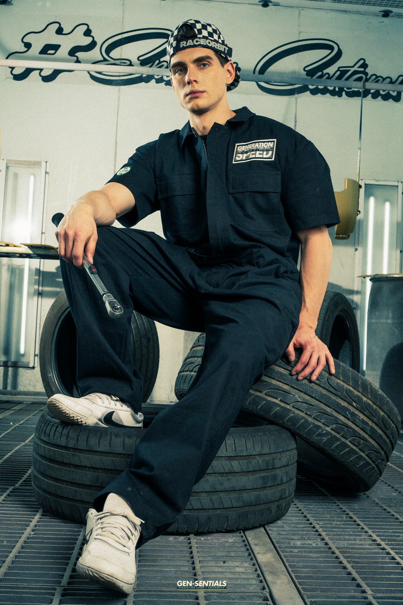 Generation Speed // Half-Sleeve Jumpsuit – Utility Edition (Black & Off-White)
