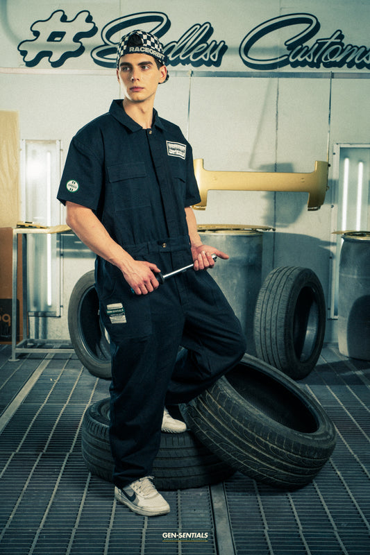 Generation Speed // Half-Sleeve Jumpsuit – Utility Edition (Black & Off-White)