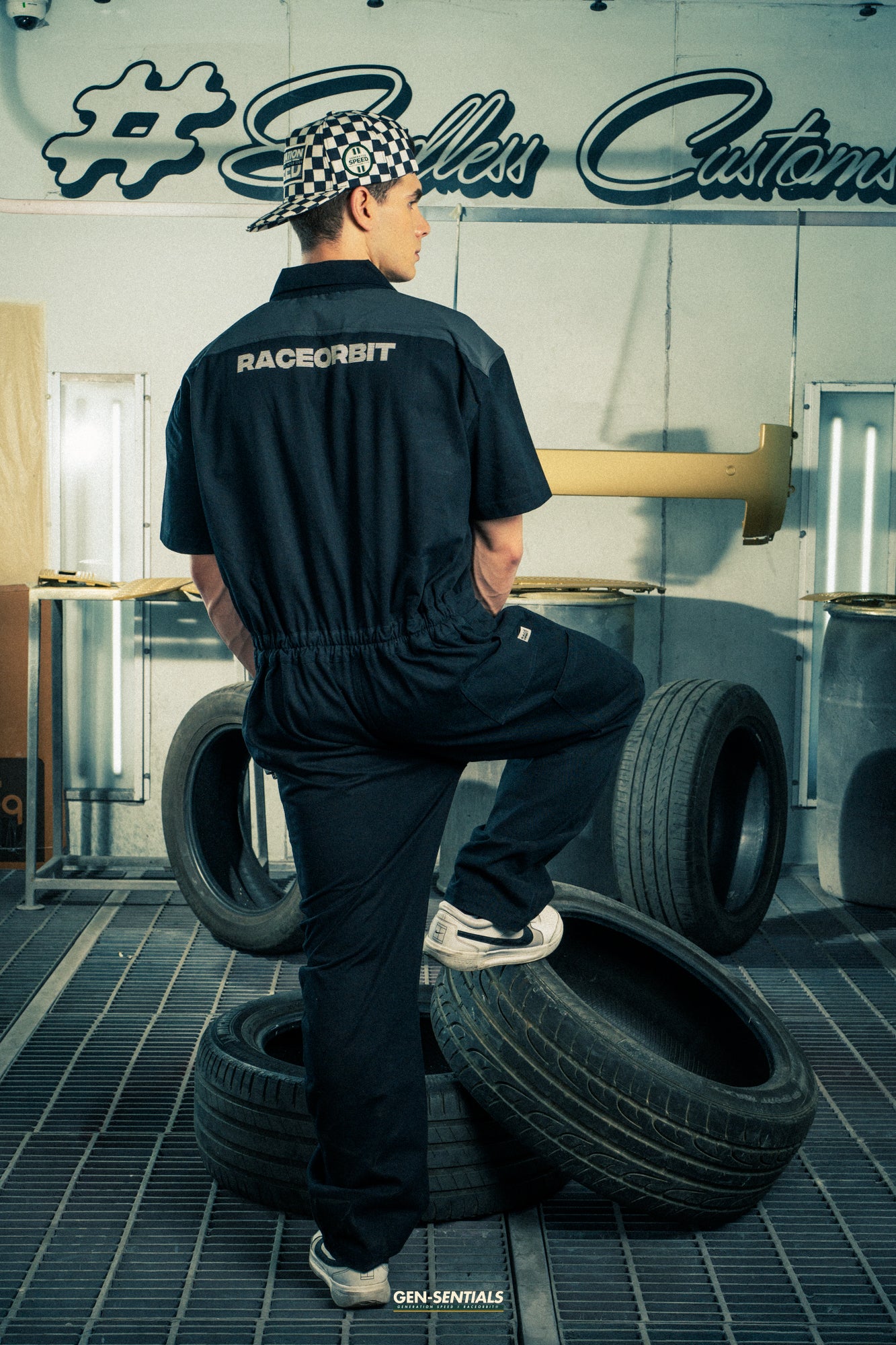 Generation Speed // Half-Sleeve Jumpsuit – Utility Edition (Black & Off-White)