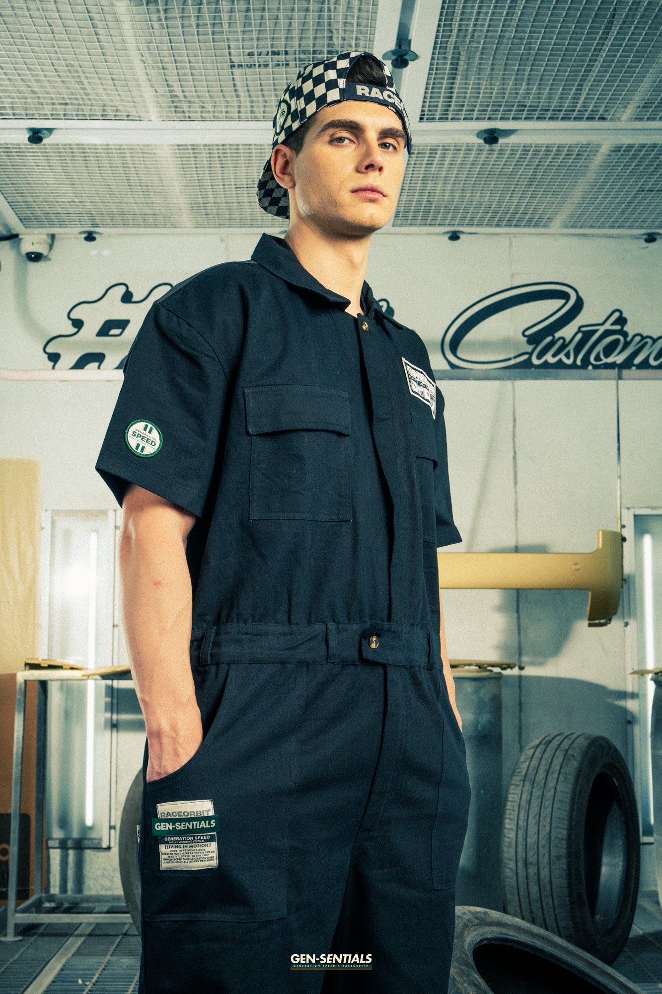 Generation Speed // Half-Sleeve Jumpsuit – Utility Edition (Black & Off-White)