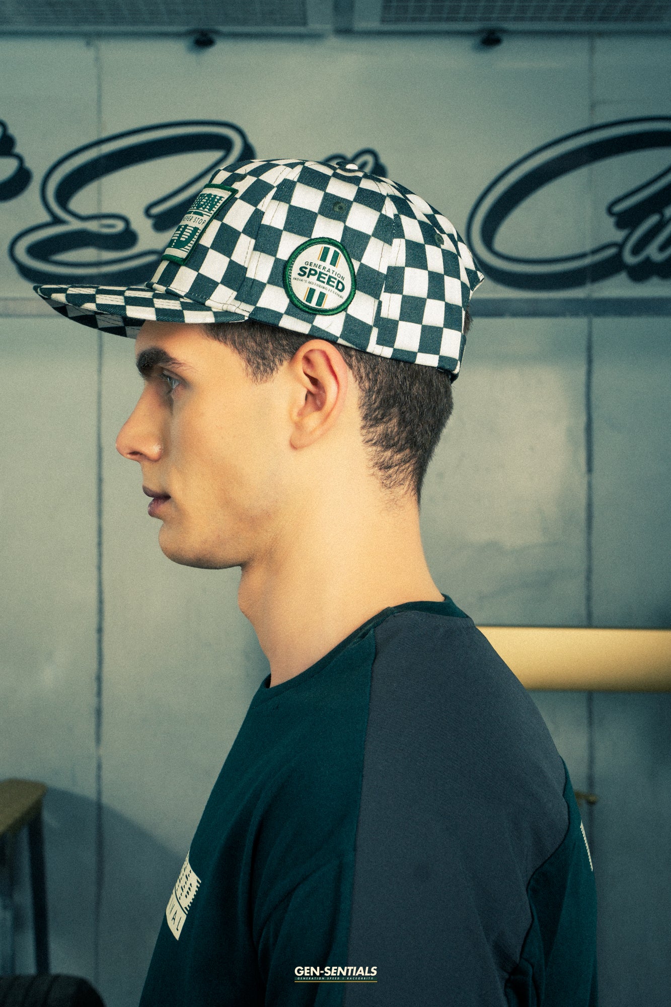 Generation Speed // Classic 5-Panel Flat Peak – Checkered Green